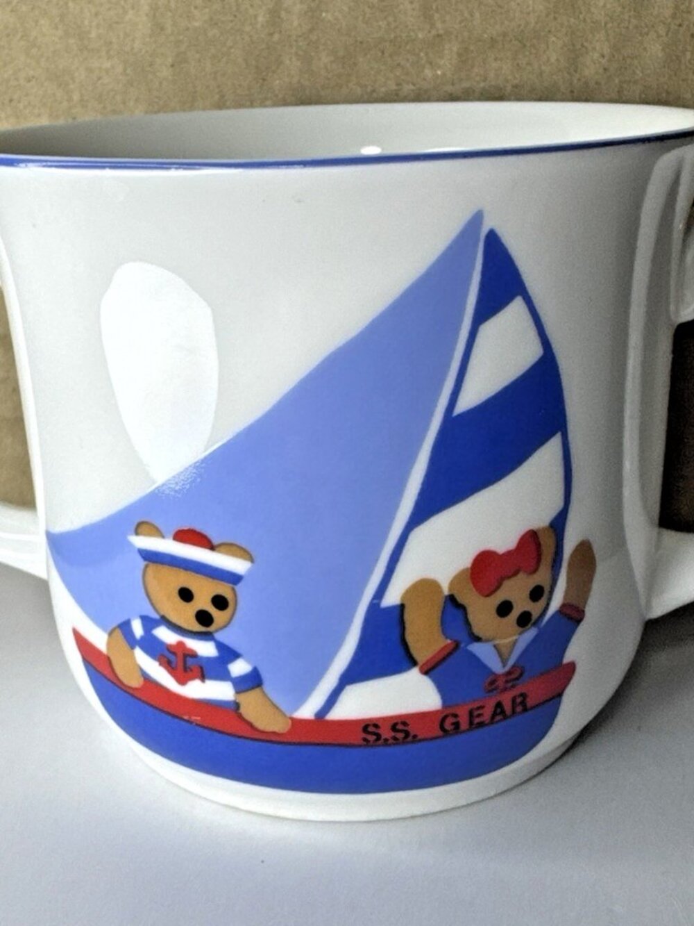 Gear Kids Nautical Bears Porcelain Double Handle Cup Sango 6303 Korea